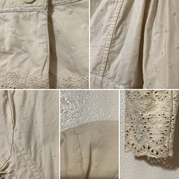 Vintage Y2K Cream Polka Dot 100% Cotton Mori Kei Feminine Blazer L Autumn Fall - Picture 11 of 11